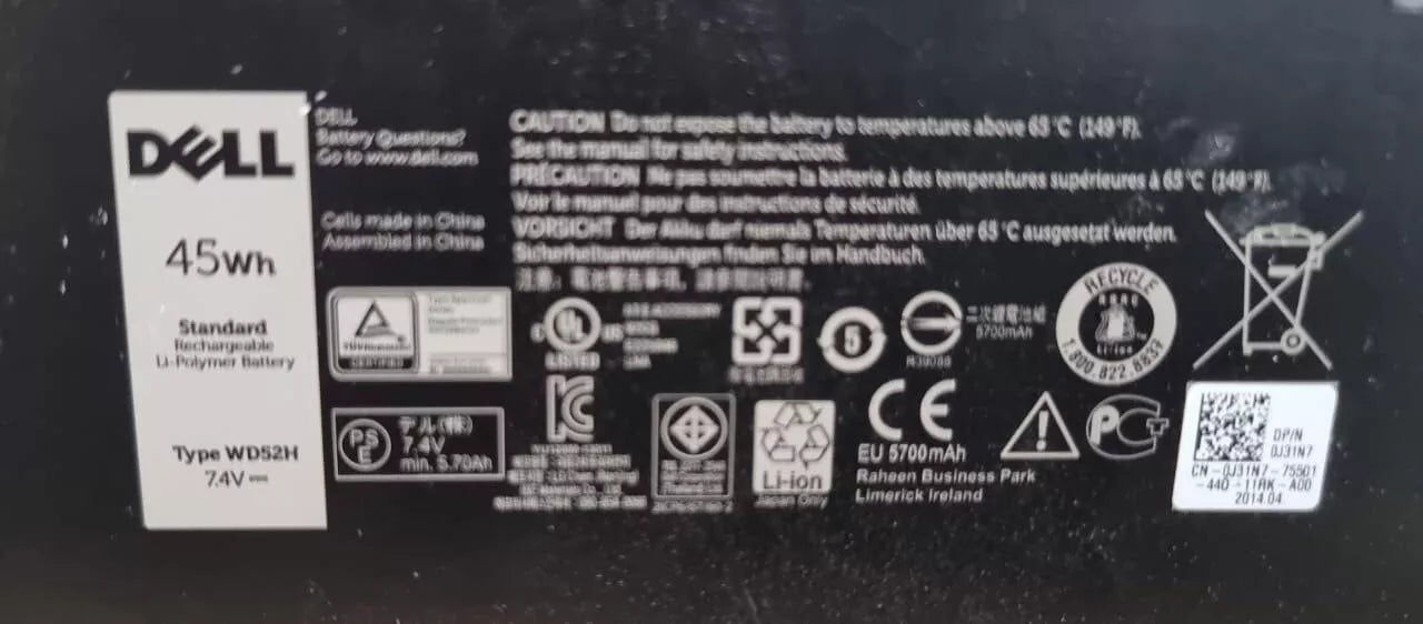 WD52H GENUINE BATTERY For Dell Latitude 12 7000 E7240 E7250 series 45Wh 7.4V - EGY Technology