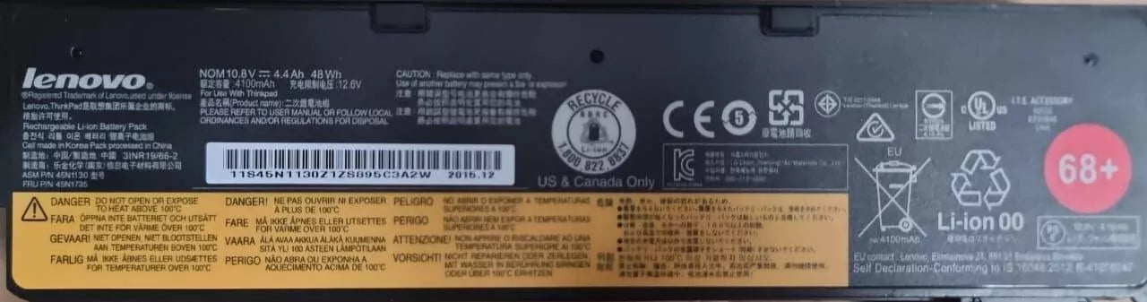 68+ Lenovo Battery 10.8V 4400mAh 48wh For x240 x250 x260 x270 t440 t440s t450 - EGY Technology